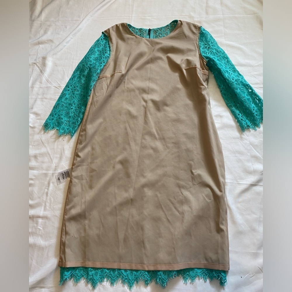 DKNY Lace Cocktail Dress | Aqua Blue Size 4 | Wedding Guest | 3/4 Sleeves - Picture 11 of 11